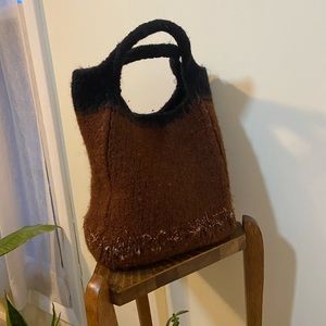 Vintage black and brown felt wool handbag